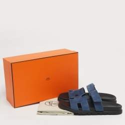 Pre Owned Hermes Dark Blue Suede Chypre Sandals Size 43.5