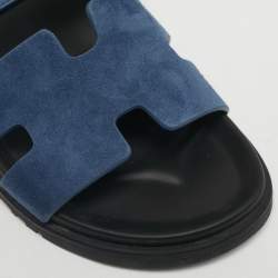 Pre Owned Hermes Dark Blue Suede Chypre Sandals Size 43.5