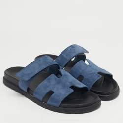 Pre Owned Hermes Dark Blue Suede Chypre Sandals Size 43.5