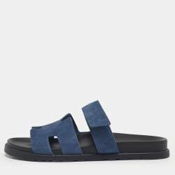 Pre Owned Hermes Dark Blue Suede Chypre Sandals Size 43.5