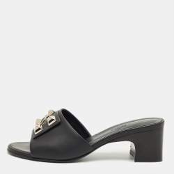 Pre Owned Hermes Black Leather Dreamy Slide Sandals Size 36