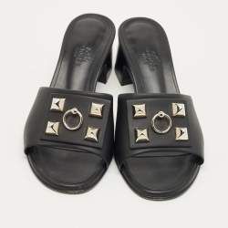 Pre Owned Hermes Black Leather Dreamy Slide Sandals Size 36
