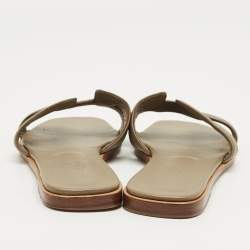 Pre Owned Hermes Grey Leather Oran Flat Slide Size 40