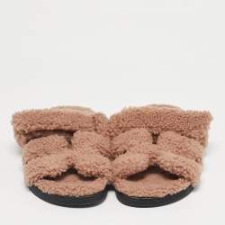 Pre Owned Hermes Beige Shearling Fur Chypre Flat Sandals Size 39