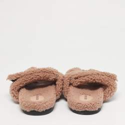 Pre Owned Hermes Beige Shearling Fur Chypre Flat Sandals Size 39