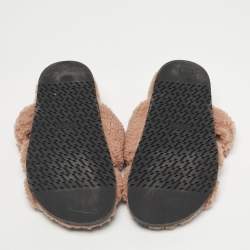 Pre Owned Hermes Beige Shearling Fur Chypre Flat Sandals Size 39