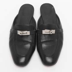 Pre Owned Hermes Black Leather Oz Mules Size 38