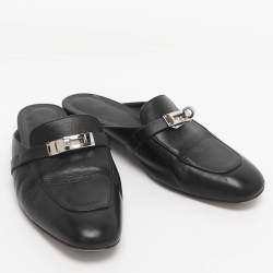 Pre Owned Hermes Black Leather Oz Mules Size 38