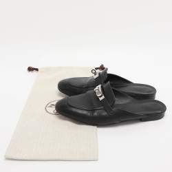 Pre Owned Hermes Black Leather Oz Mules Size 38