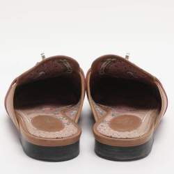 Pre Owned Hermes Tricolor Leather Palladium Finish Plated Oz Mules  Size 38.5