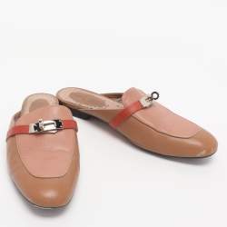 Pre Owned Hermes Tricolor Leather Palladium Finish Plated Oz Mules  Size 38.5