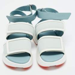 Pre Owned Hermes Blue Leather and Mesh geek Ankle Strap Sandals Size 35.5