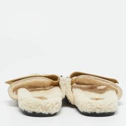 Pre Owned Hermes Brown Suede Shearling Fur Chypre Sandals Size 39
