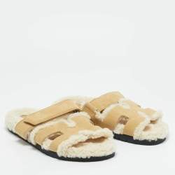 Pre Owned Hermes Brown Suede Shearling Fur Chypre Sandals Size 39