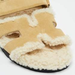Pre Owned Hermes Brown Suede Shearling Fur Chypre Sandals Size 39