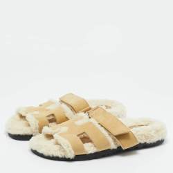 Pre Owned Hermes Brown Suede Shearling Fur Chypre Sandals Size 39