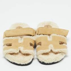 Pre Owned Hermes Brown Suede Shearling Fur Chypre Sandals Size 39
