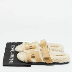 Pre Owned Hermes Brown Suede Shearling Fur Chypre Sandals Size 39