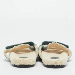 Pre Owned Hermes Blue Shearling Fur and Suede Chypre Slide Sandals Size 39