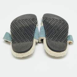 Pre Owned Hermes Blue Shearling Fur and Suede Chypre Slide Sandals Size 39