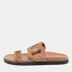 Pre Owned Hermes Beige Suede Extra Flat Sandals Size 40