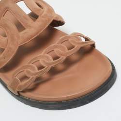 Pre Owned Hermes Beige Suede Extra Flat Sandals Size 40