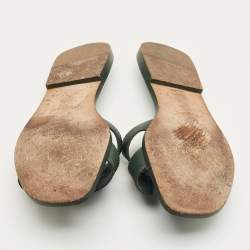 Pre Owned Hermes Green Leather Oran Flat Slides Size 37