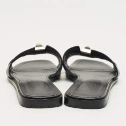 Pre Owned Hermes Black Leather Oran Flat Sandals Size 37.5
