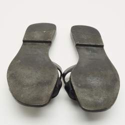 Pre Owned Hermes Black Leather Oran Flat Sandals Size 37.5