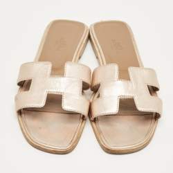 Pre Owned صندل هيرمس أوران سهل اللبس من الجلد السويدي الكريستالي البيج مقاس 39