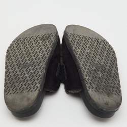 Pre Owned Hermes Black/Dark Grey Suede and Shearling Go Flat Mules Size 37.5