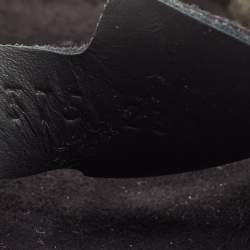 Pre Owned Hermes Black/Dark Grey Suede and Shearling Go Flat Mules Size 37.5