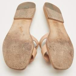 Pre Owned Hermes Beige Leather Oran Flat Slide Size 37