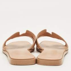 Pre Owned Hermes Beige Leather Oran Flat Slide Size 37