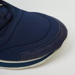 Pre Owned Hermes Navy Blue/White Neoprene and Leather Miles Lace Up Sneakers Size 39.5