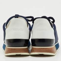 Pre Owned Hermes Navy Blue/White Neoprene and Leather Miles Lace Up Sneakers Size 39.5