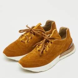 Pre Owned Hermes Tan/Brown Suede and Leather Buster Lace Up Sneakers Size 39.5