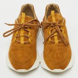 Pre Owned Hermes Tan/Brown Suede and Leather Buster Lace Up Sneakers Size 39.5