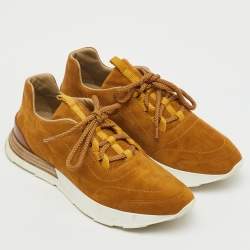 Pre Owned Hermes Tan/Brown Suede and Leather Buster Lace Up Sneakers Size 39.5