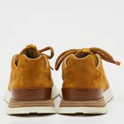 Pre Owned Hermes Tan/Brown Suede and Leather Buster Lace Up Sneakers Size 39.5