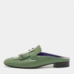 Pre Owned Hermes Green Leather Rivoli Mules Size 40