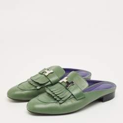 Pre Owned Hermes Green Leather Rivoli Mules Size 40