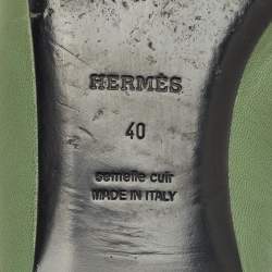 Pre Owned Hermes Green Leather Rivoli Mules Size 40