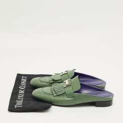 Pre Owned Hermes Green Leather Rivoli Mules Size 40