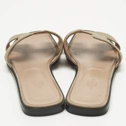 Pre Owned Hermes Beige Crystal-Suede Oran Flat Slide Size 39