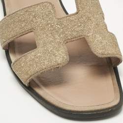 Pre Owned Hermes Beige Crystal-Suede Oran Flat Slide Size 39