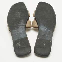 Pre Owned Hermes Beige Crystal-Suede Oran Flat Slide Size 39