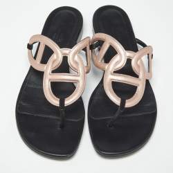 Pre Owned Hermes Metallic Pink Suede Beach Flat Slides Size 38