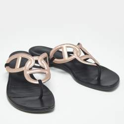 Pre Owned Hermes Metallic Pink Suede Beach Flat Slides Size 38