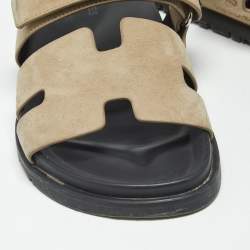 Pre Owned Hermes Beige Suede Chypre Sandals Size 40.5